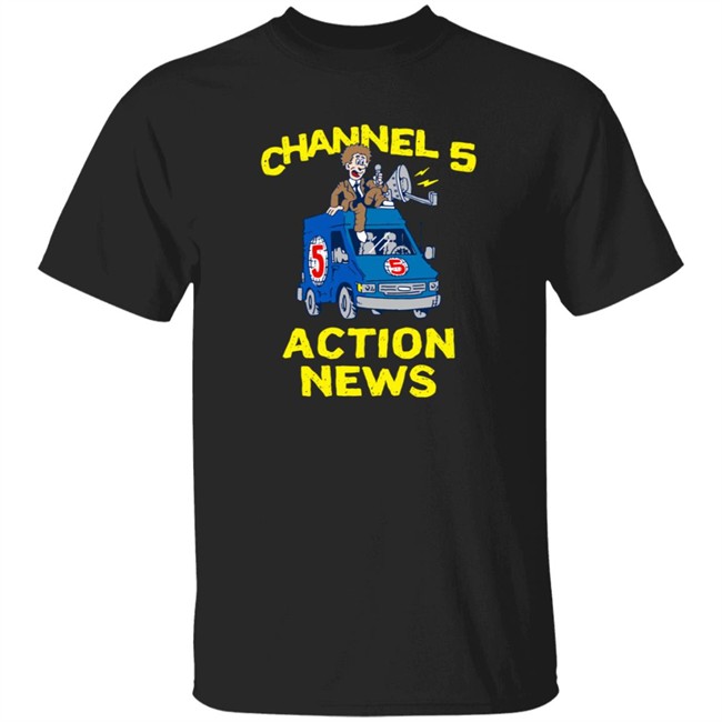 Channel 5 Merch Drop Actions News Black Tee Shirt